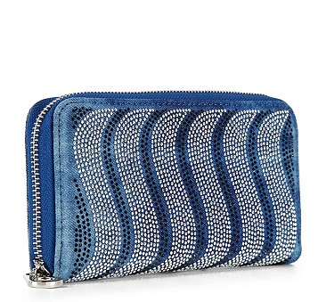 Rhinestone Wavy Bling Accordion Wallet