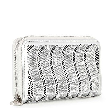 Rhinestone Wavy Bling Accordion Wallet