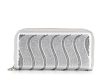 Rhinestone Wavy Bling Accordion Wallet