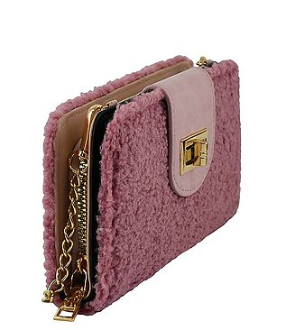 Terry Fur Turn Lock Crossbody Wallet