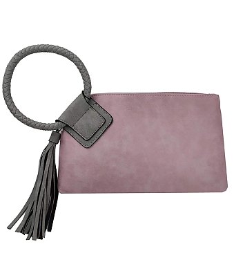 Fashion Cuff Handle Tassel Wristlet Clutch