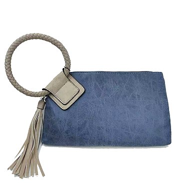 Fashion Cuff Handle Tassel Wristlet Clutch