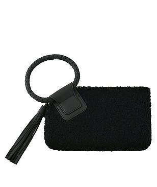 Terry Fur Cuff Handle Tassel Wristlet Clutch