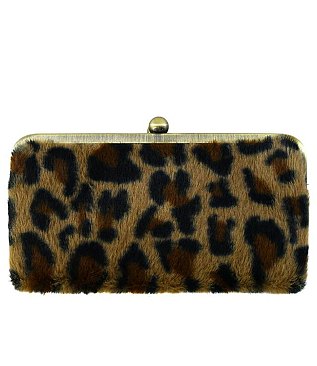 Leopard Fur Kiss Lock Clutch Wallet