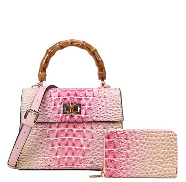 2 in 1 Crocodile Tie-dyed Satchel + Wallet