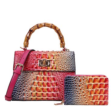 2 in 1 Crocodile Tie-dyed Satchel + Wallet