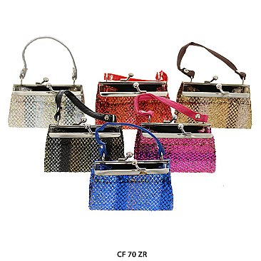 Pack of 12 Regular Coin Purses with Glittery Pattern Design