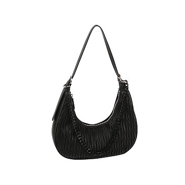 Chevron Pleated Chain Link Shoulder Bag Hobo