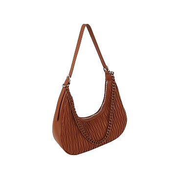 Chevron Pleated Chain Link Shoulder Bag Hobo