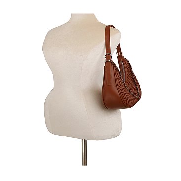 Chevron Pleated Chain Link Shoulder Bag Hobo