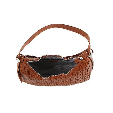 Chevron Pleated Chain Link Shoulder Bag Hobo