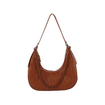 Chevron Pleated Chain Link Shoulder Bag Hobo