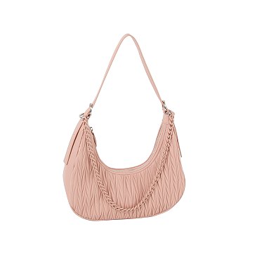 Chevron Pleated Chain Link Shoulder Bag Hobo