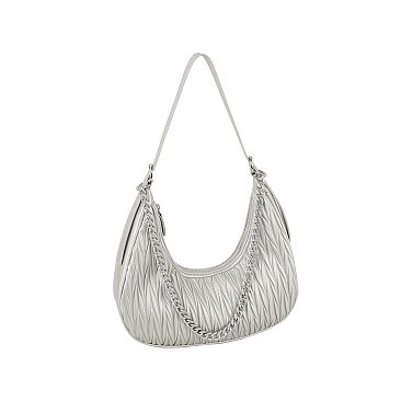 Chevron Pleated Chain Link Shoulder Bag Hobo