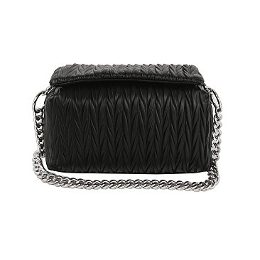 Chevron Pleated Chain Link Boxy Satchel