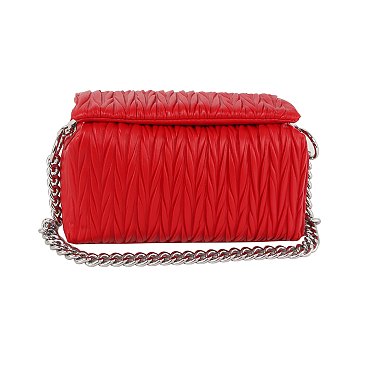 Chevron Pleated Chain Link Boxy Satchel