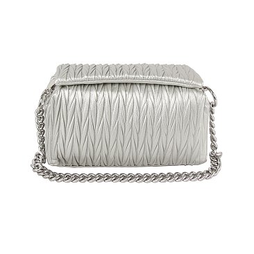 Chevron Pleated Chain Link Boxy Satchel