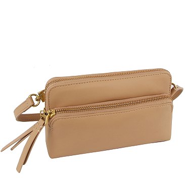 Genuine Leather Organizer Clutch Crossbody Bag