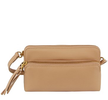 Genuine Leather Organizer Clutch Crossbody Bag