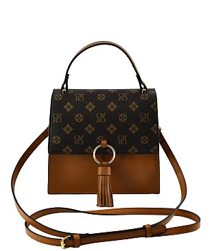 CM Monogram Ring Tassel Flap Crossbody Satchel