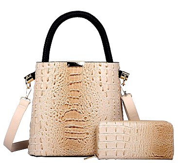 2 in 1 Quality Alligator Skin Satchel & Wallet Set