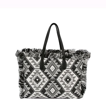 Boho Chic Crochet Fringe Shopper Tote Bag