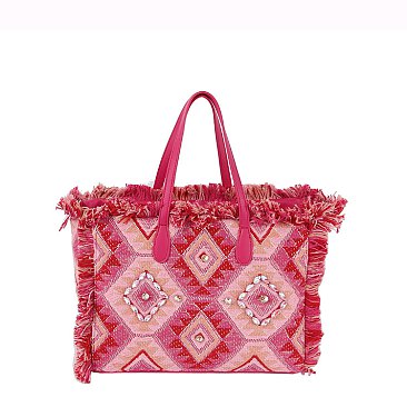 Boho Chic Crochet Fringe Shopper Tote Bag