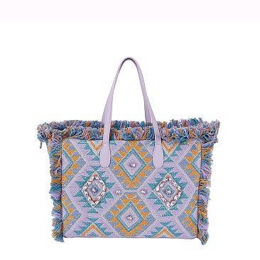 Boho Chic Crochet Fringe Shopper Tote Bag