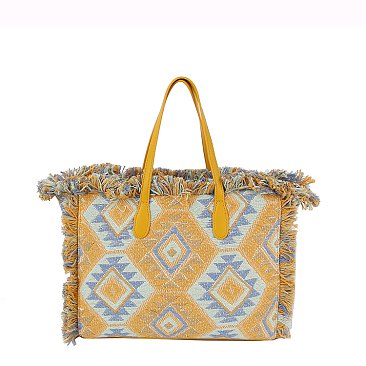 Boho Chic Crochet Fringe Shopper Tote Bag