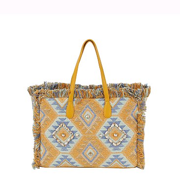 Boho Chic Crochet Fringe Shopper Tote Bag