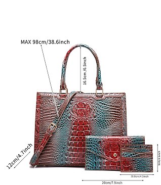 Tie-dyed 3in1 Crocodile Skin Large Tote Bag