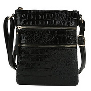 Croc Alligator Multi Zip Pocket Crossbody Bag