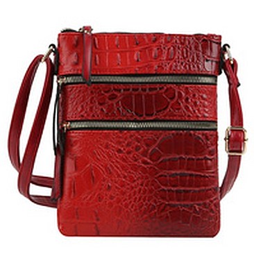 Croc Alligator Multi Zip Pocket Crossbody Bag