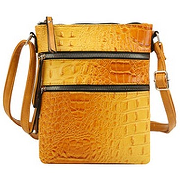 Croc Alligator Multi Zip Pocket Crossbody Bag