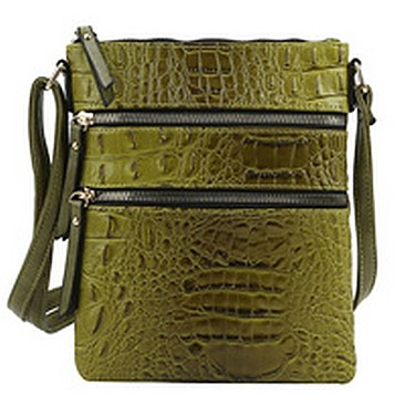 Croc Alligator Multi Zip Pocket Crossbody Bag