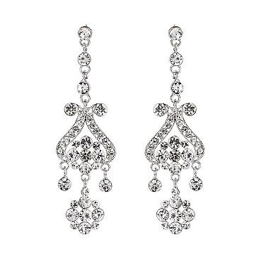 Classy Chandelier Flower Drop Rhinestone Earrings SLE1628