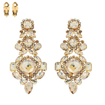 4.5" inch long Crystal CLIP-ON Statement Earrings