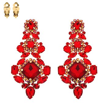 4.5" inch long Crystal CLIP-ON Statement Earrings