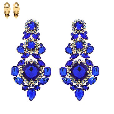 4.5" inch long Crystal CLIP-ON Statement Earrings