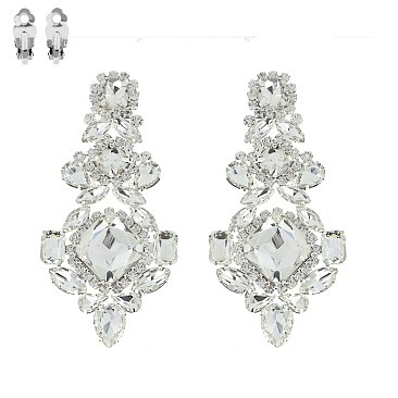 4.5" inch long Crystal CLIP-ON Statement Earrings