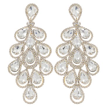 4.5" inch long Filigree Austrian Crystal CLIP-ON Statement Earrings