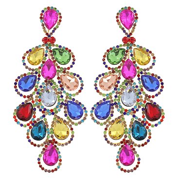 4.5" inch long Filigree Austrian Crystal CLIP-ON Statement Earrings