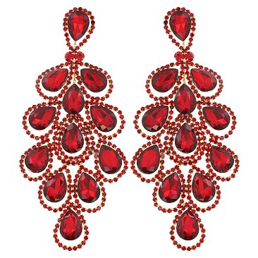 4.5" inch long Filigree Austrian Crystal CLIP-ON Statement Earrings