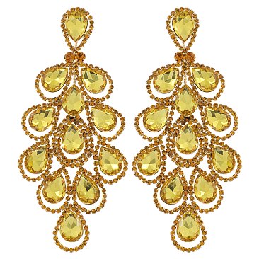 4.5" inch long Filigree Austrian Crystal CLIP-ON Statement Earrings