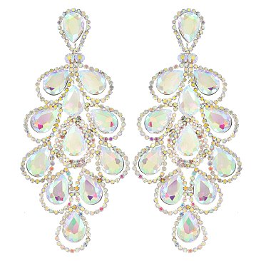 4.5" inch long Filigree Austrian Crystal CLIP-ON Statement Earrings