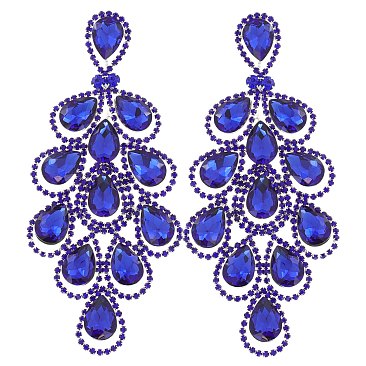 4.5" inch long Filigree Austrian Crystal CLIP-ON Statement Earrings