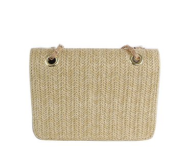 Straw Twist Lock Flap Shoulder Bag