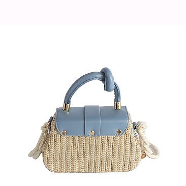 Flower Buckle Flap Straw Satchel