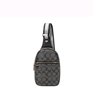 Oval Pattern Print Sling Bag with guitar strap