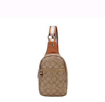 Oval Pattern Print Sling Bag with guitar strap